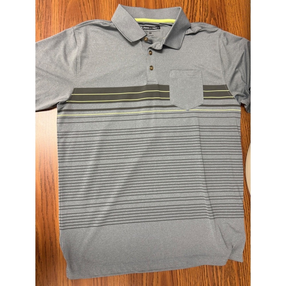 Pebble Beach Mens Dry-Luxe Performance Striped Golf Polo Shirt Grey Large